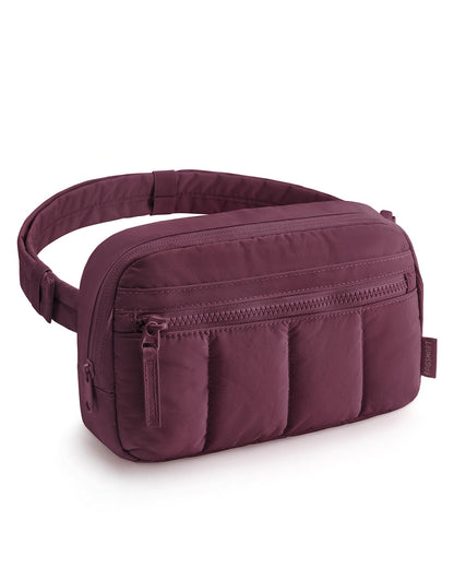 HOTBAGSMART Fanny Packs for Women Cross Body, Quilted Puffy Belt Bag with Pockets, Fashion Waist Packs for Traveling Hiking Black
