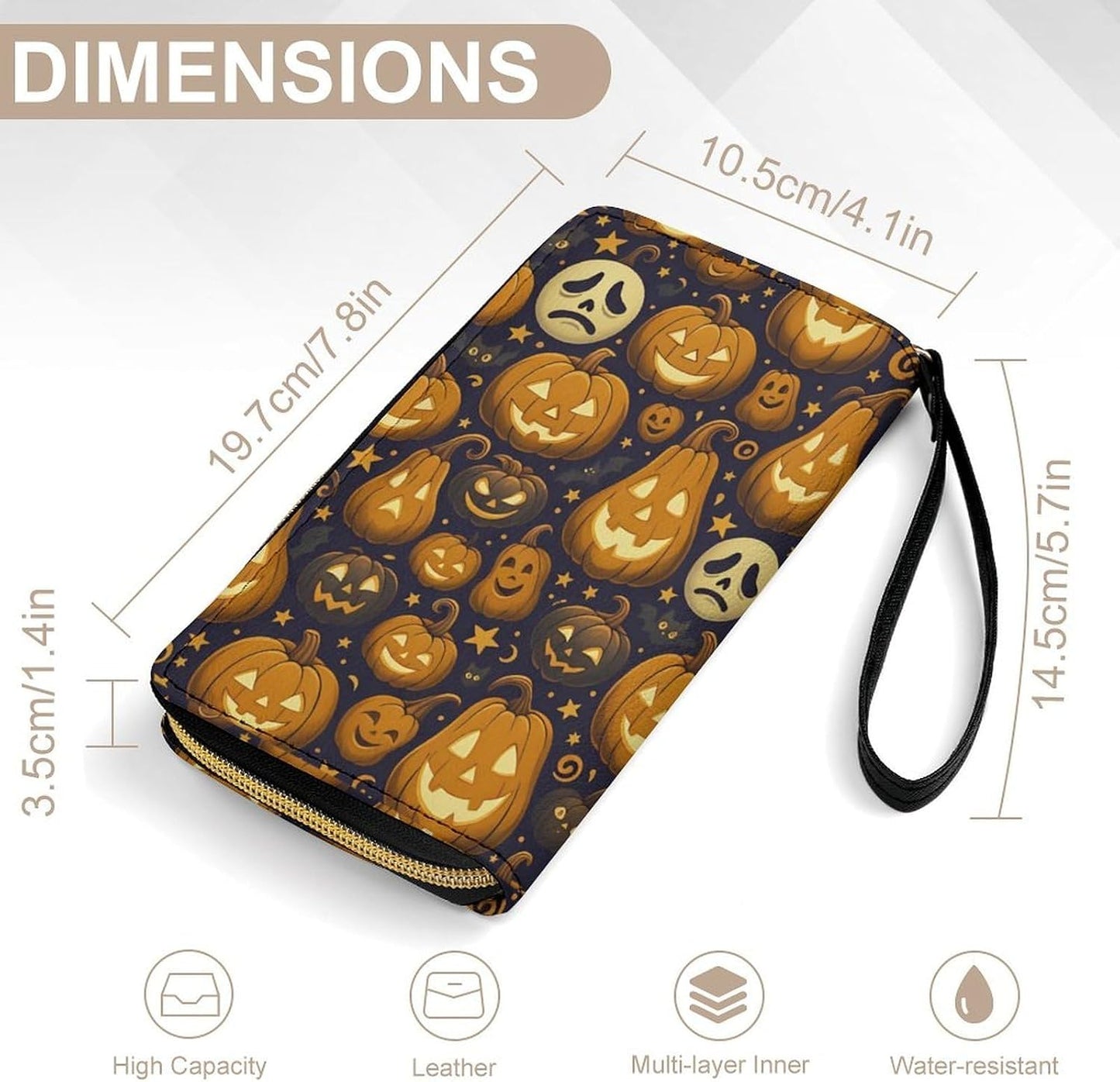 HOTHalloween Pumpkin Pattern Women's Wallet Wristlet Zipper Purse with Hand Strap Travel Credit Card Holder for Daily Use Gifts
