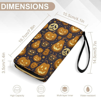 HOTHalloween Pumpkin Pattern Women's Wallet Wristlet Zipper Purse with Hand Strap Travel Credit Card Holder for Daily Use Gifts