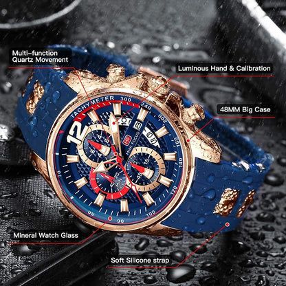 HOTMF MINI FOCUS Men Watch Casual Fashion Wrist Watches (Chronograph/Waterproof/Luminous/Calendar) Silicon Band Quartz Watches for Men