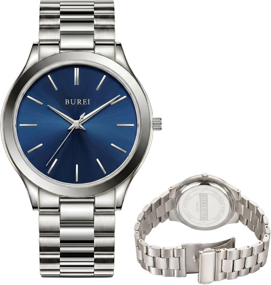 HOTBUREI Men's Wrist Watch, Analog Stainless Steel Dress Waterproof Quartz Watch for Men with Japanese Movement,Refined Gifts for Men, Boyfriend, Husband, Dad