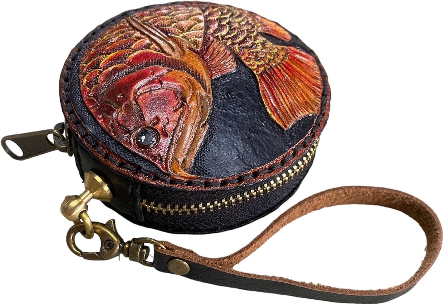 HOTGenuine Leather Round Coin Purse, Leather Purse, Leather pouch