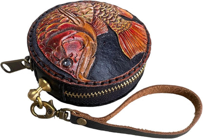 HOTGenuine Leather Round Coin Purse, Leather Purse, Leather pouch