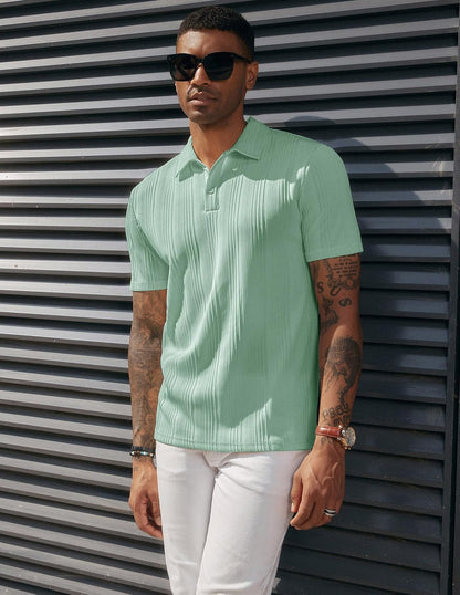 HOTPJ PAUL JONES Mens Polo Shirts Textured Knit Polo Stretchy Regular Fit Collared Golf Shirts