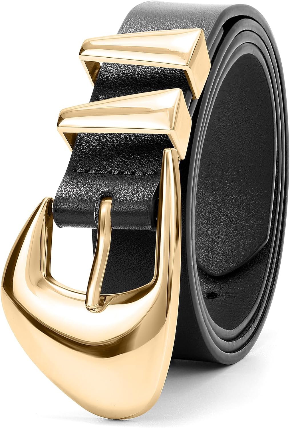 HOTXZQTIVE Women's Leather Belts for Jeans Dress Pants Black Brown Belts for Women Ladies Waist Belts with Gold Buckle