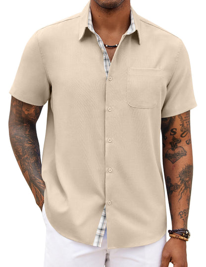 HOTCOOFANDY Men's Button Down Shirts Short Sleeve Casual Summer Beach Vacation Wedding Shirt with Pocket