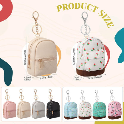 HOTHsei 8 Pcs Mini Backpack Keychain Coin Purse Tiny Key Chain Cute Cosmetic Bag Small Wallets Mini Valentines Gifts for Women Multi Pocket Card Holder Small Items Cable Organizer Zipper Pouch
