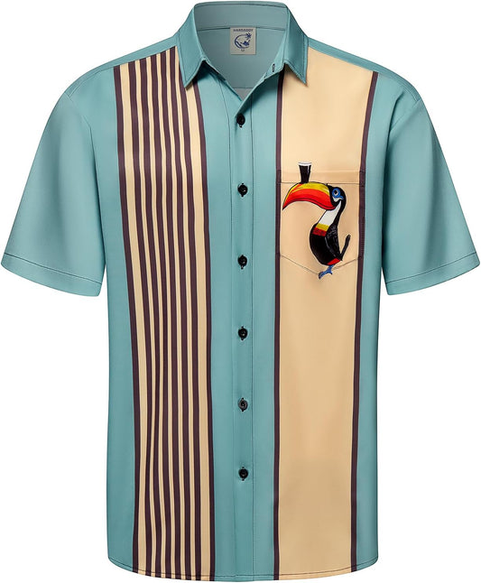 HOTHardaddy Men's Vintage Bowling Shirt Short Sleeve Button Down Hawaiian Summer Beach Printed Casual Shirts