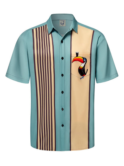 HOTHardaddy Men's Vintage Bowling Shirt Short Sleeve Button Down Hawaiian Summer Beach Printed Casual Shirts