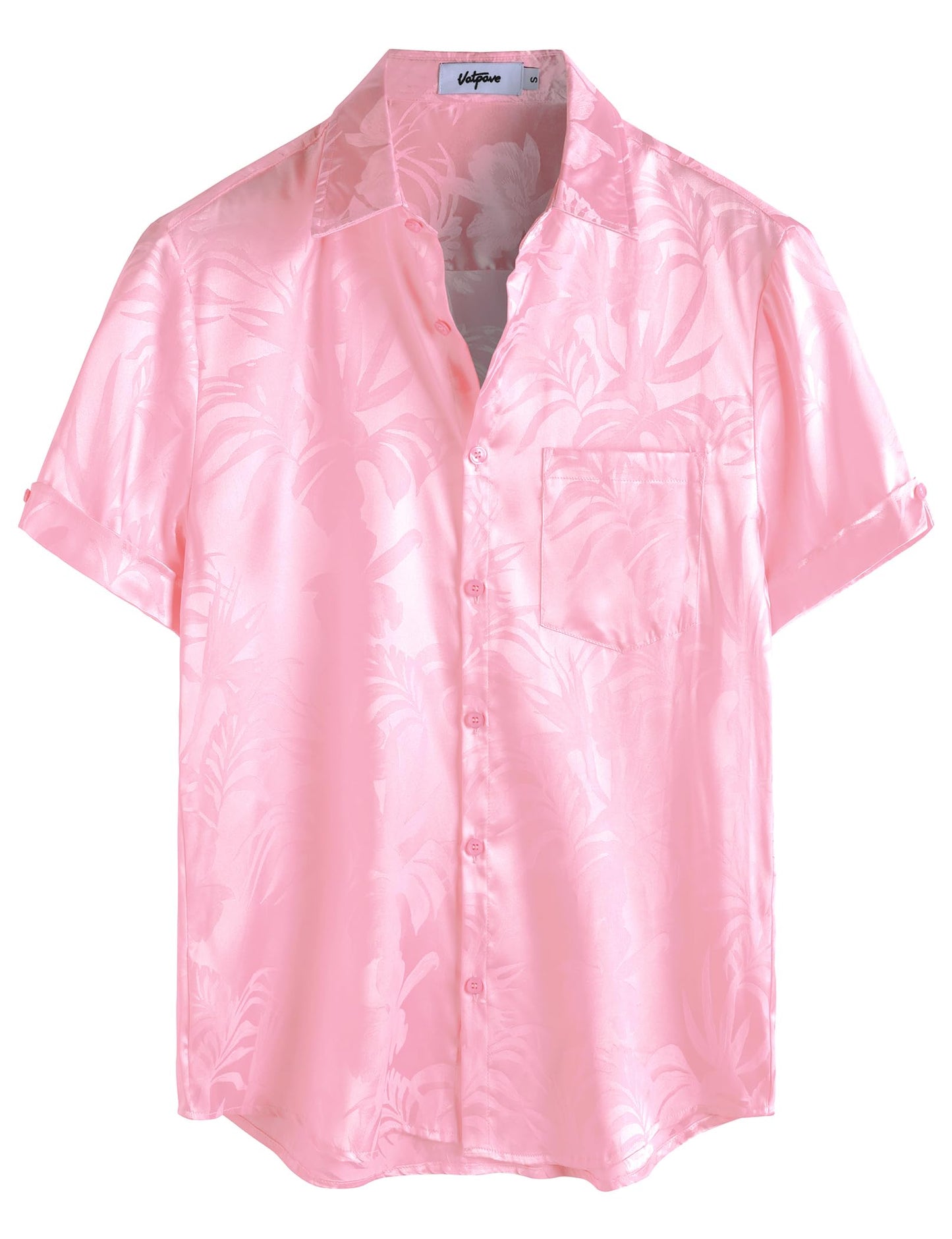 HOTVATPAVE Mens Silk Satin Hawaiian Shirt Short Sleeve Button Down Shirts | Hawaii, Summer, Beach, Vacation, Tropical, Resort Wear, Jacquard, Going Out, Rave, Cool, Club, Floral, Holiday, with Pocket