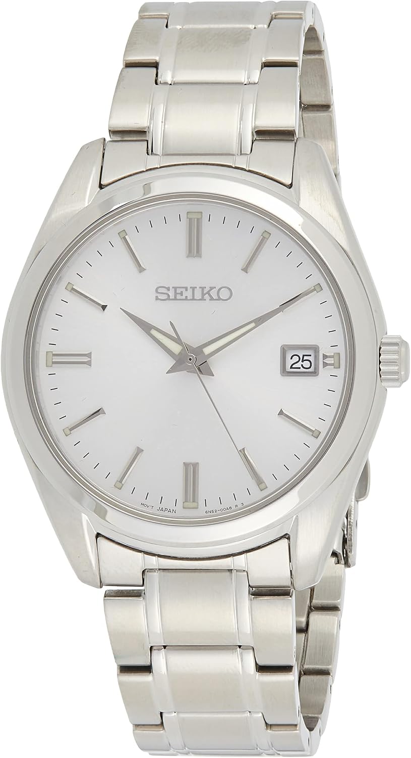 HOTSeiko SUR307 Watch for Men - Essentials - Silver Dial with Sunray Finish, Date Calendar, LumiBrite Hands, Stainless Steel Case & Bracelet, and 100m Water Resistant