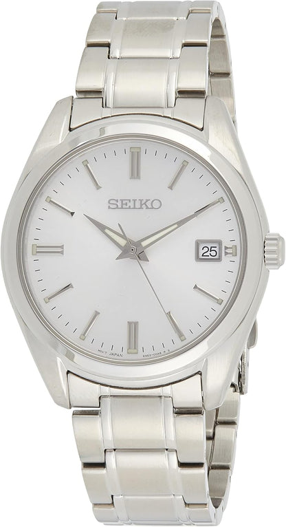 HOTSeiko SUR307 Watch for Men - Essentials - Silver Dial with Sunray Finish, Date Calendar, LumiBrite Hands, Stainless Steel Case & Bracelet, and 100m Water Resistant