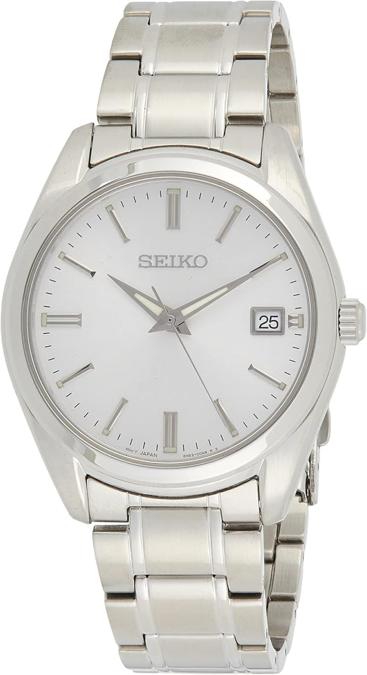 HOTSeiko SUR307 Watch for Men - Essentials - Silver Dial with Sunray Finish, Date Calendar, LumiBrite Hands, Stainless Steel Case & Bracelet, and 100m Water Resistant