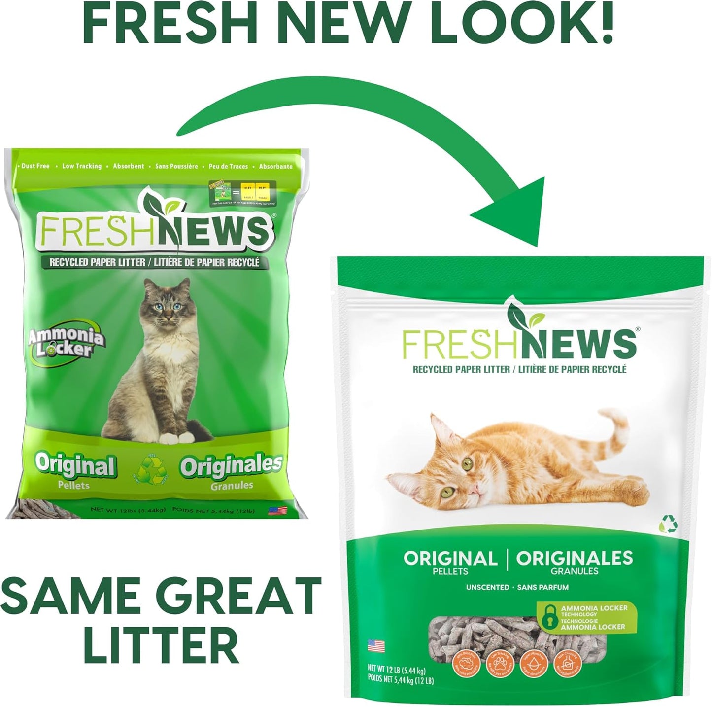 HOTFresh News Recycled Paper Original Pellet Cat Litter, 25 Pound, Non-Clumping, Unscented, Made in USA