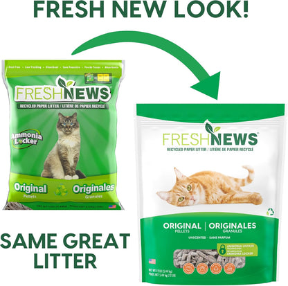 HOTFresh News Recycled Paper Original Pellet Cat Litter, 25 Pound, Non-Clumping, Unscented, Made in USA