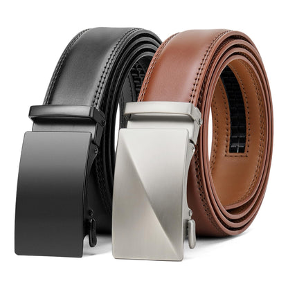 HOTSENDEFN 2 Pack Ratchet Belt Men, Men Leather Belts in Gift Set Box for Dress Casual, Size Adjustable Trim to Fit