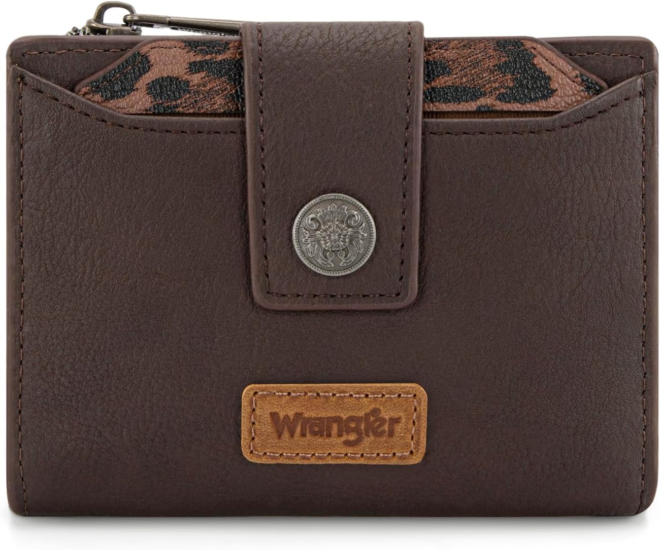 HOTMontana West X Wrangler Small Wallet Woman, Bifold RFID Blocking Wallet Leopard Print Zipper Pocket Wallets with Removable ID Window