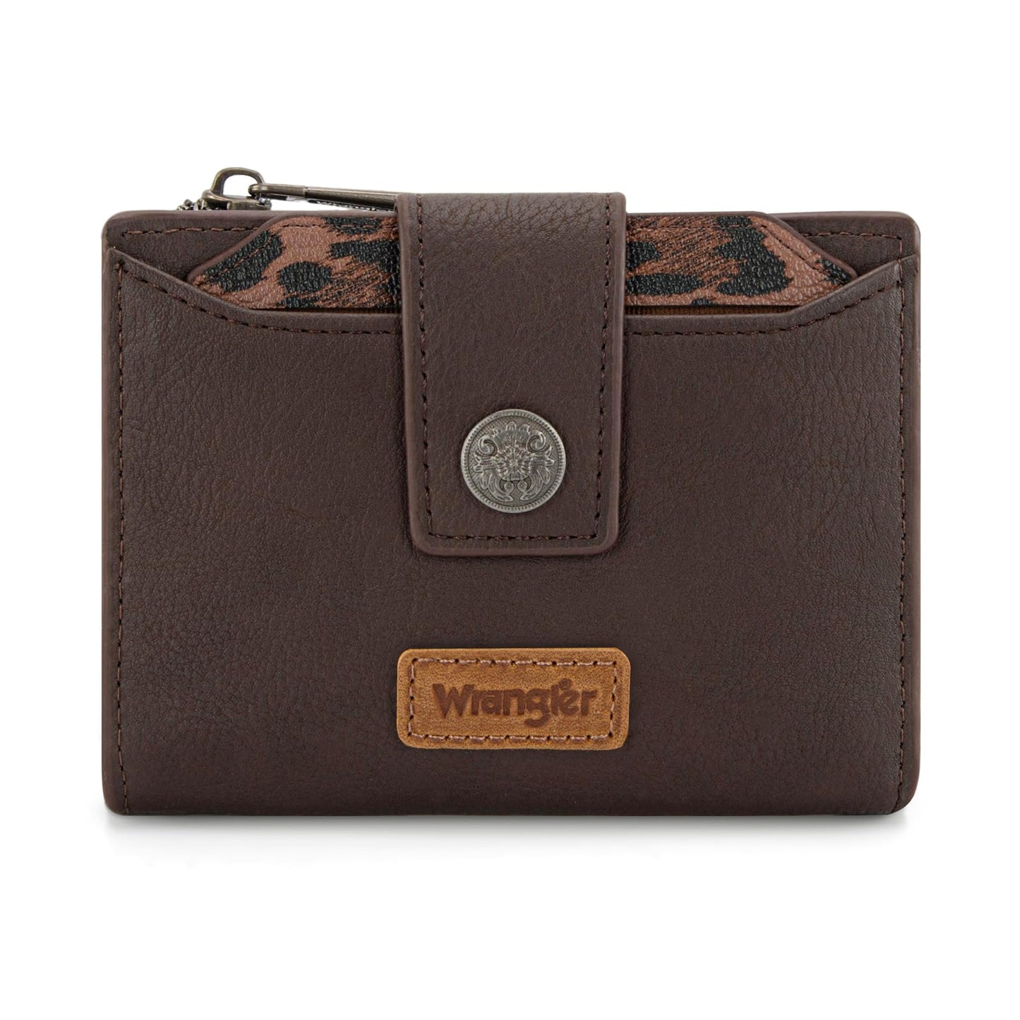 HOTMontana West X Wrangler Small Wallet Woman, Bifold RFID Blocking Wallet Leopard Print Zipper Pocket Wallets with Removable ID Window