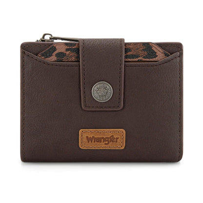 HOTMontana West X Wrangler Small Wallet Woman, Bifold RFID Blocking Wallet Leopard Print Zipper Pocket Wallets with Removable ID Window