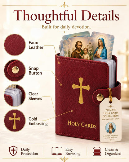 HOT6PCS Prayer Card Holder Holy Book Athletes Catholic Bible Cases for Woman Id Organizer Carrying Rosary Pocket Genuine Faux Leather Men with 50 Sleeves Laminated Saint Album Religious