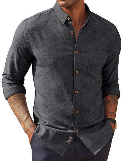 HOTPJ PAUL JONES Mens Classic Fit Linen Shirts Long Sleeve Button Down Business Casual Shirts