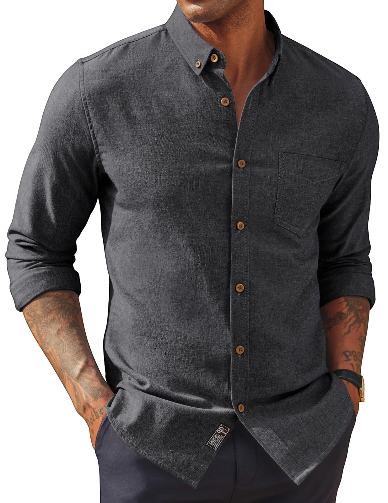 HOTPJ PAUL JONES Mens Dress Shirts Linen Button Down Business Casual Shirts | Long Sleeve, Classic Fit, Cotton Linen, Untucked Shirts for Beach Summer Wedding,Spring Fall Winter, Lightweight with Pocket