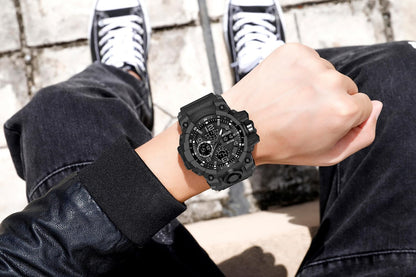 HOTWaterproof Sports Watch for Men with Night Light, Dual Display Analog Digital Outdoor Swimming Surfing Military Tactics Wrist Watch Alarm Stopwatch