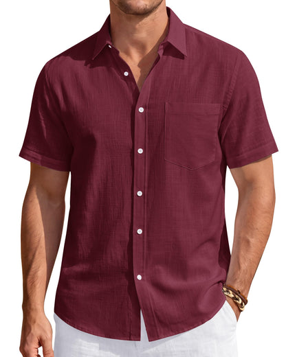 HOTJ.VER Mens Linen Shirt Short Sleeve Button Down Casual Summer Shirts | Cotton Linen, Untucked, Big Tall, from Beach Camp Vacation, Cruise Fishing, Work Office, to Wedding Party Family, with Pocket