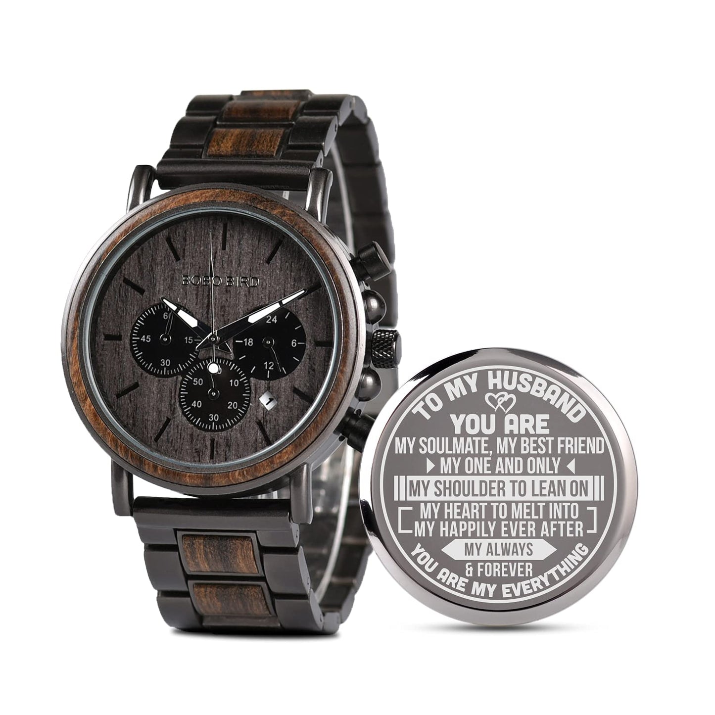 HOT2win Engraved Wooden Watch for Boyfriend My MAN Fiancé Husband Customized Personalized Wood Watches for Men Birthday Anniversary Personalized Watch