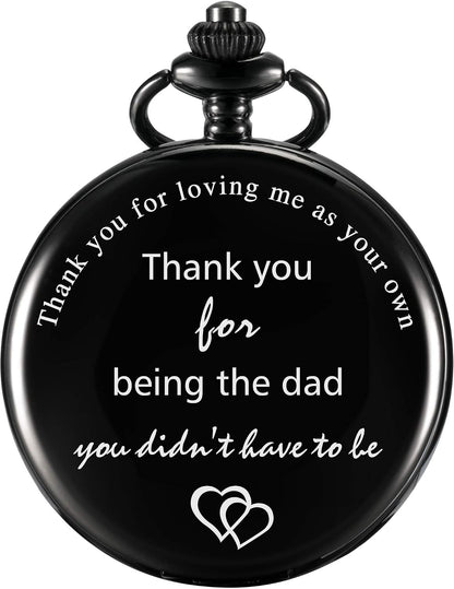 HOTTatuo Dad Presents Pocket Watch for Father in Law, Stepdad Thank You for Loving Me as Your Own Quartz Pocket Watch for Father