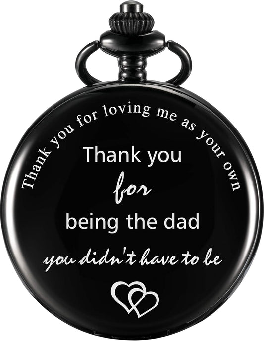HOTTatuo Dad Presents Pocket Watch for Father in Law, Stepdad Thank You for Loving Me as Your Own Quartz Pocket Watch for Father