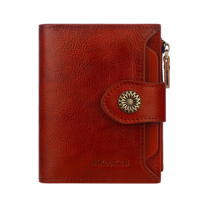 HOTRFID Wallet Women,Bifold Leather Womens Wallet,Compact Designer Carteras Para Mujer Card Holder with Removable ID Window(darkbrown)