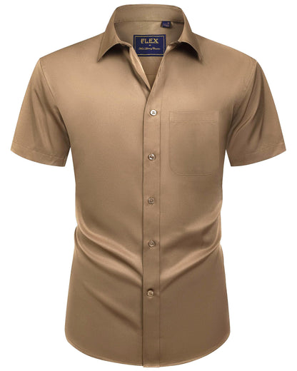 HOTAlimens & Gentle Mens Short Sleeve Dress Shirts Wrinkle Free Solid Casual Button Down Shirts with Pocket