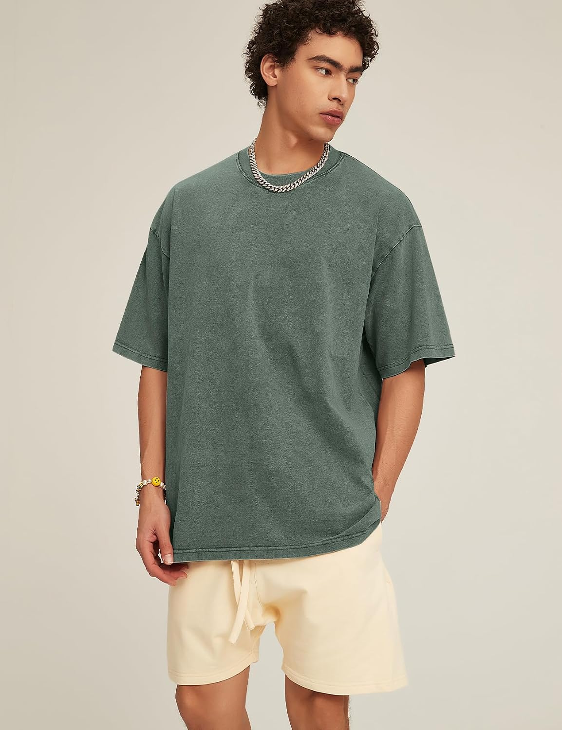 HOTFlygo 3 Pack Men Oversized T Shirts Acid Washed Unisex Tee Loose Fit Short Sleeve Casual Streetwear Baggy Basic Tops