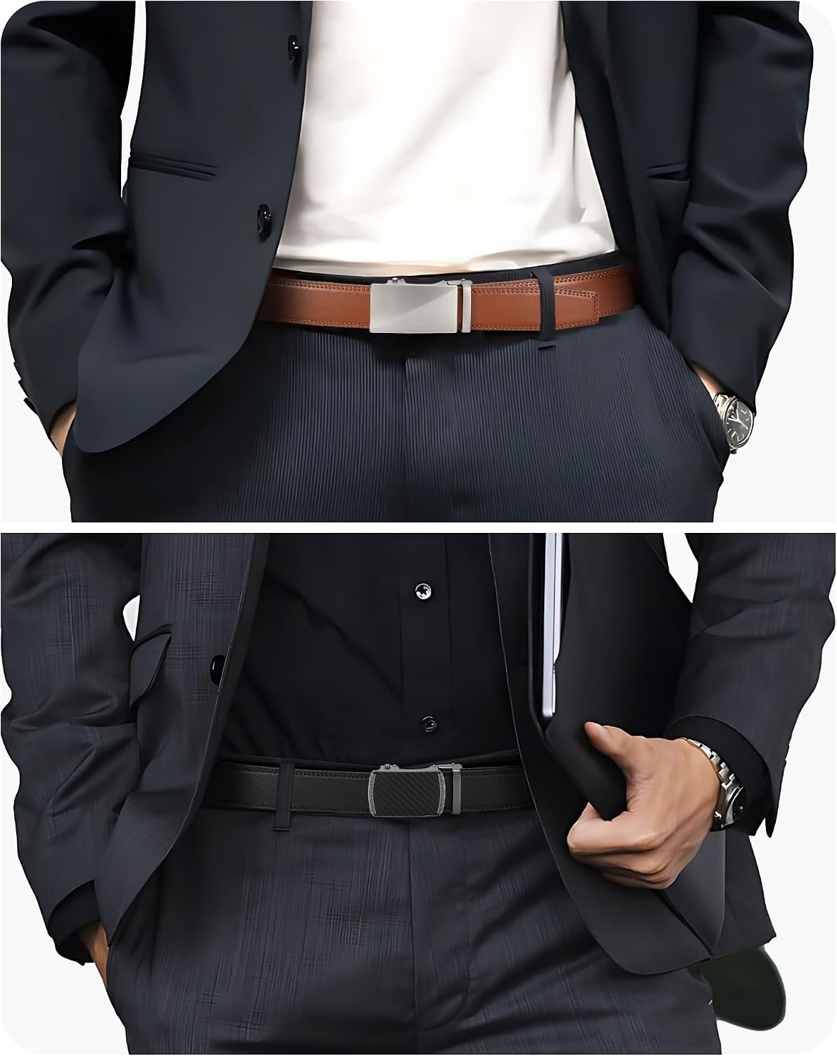HOTCHAOREN Mens Belt Leather Ratchet Belt 2 Pack - Customizable Fit, Effortless Style (35mm)