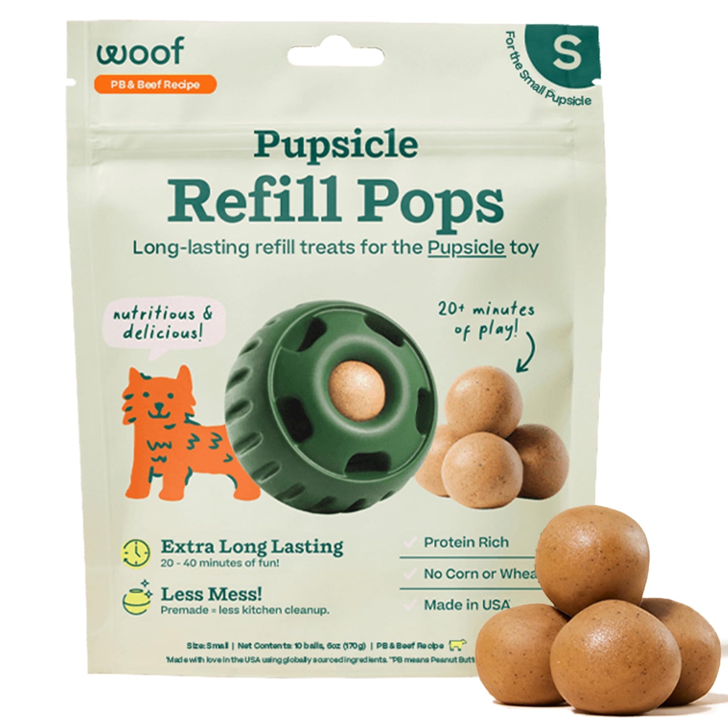 HOTWOOF Pupsicle Refill Pops - Low-Mess Dog Snacks - with Peanut Butter and Beef - Dog Treats - Long Lasting - Large Pops - 7 Count