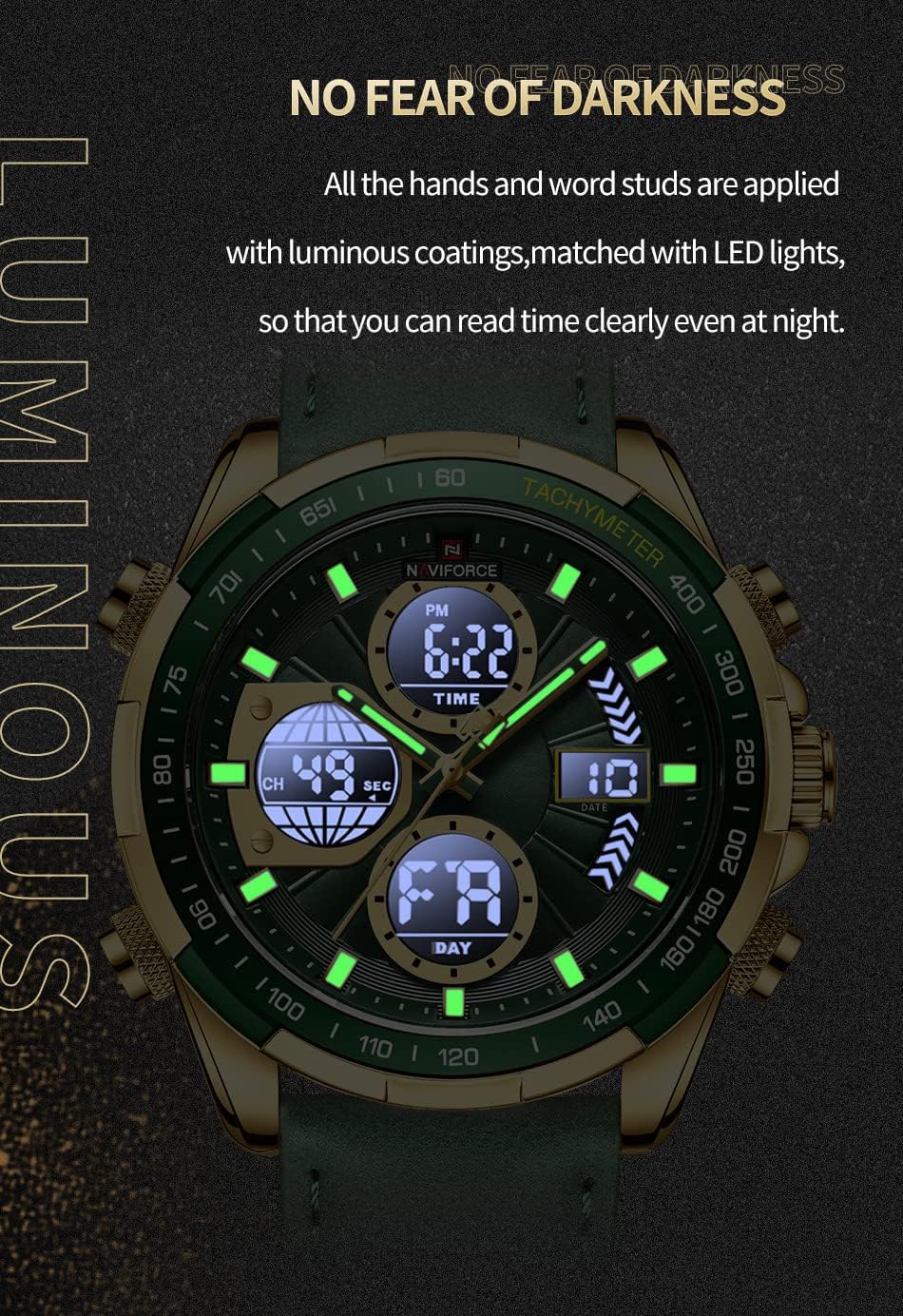 HOTNAVIFORCE Men's Military Digital Watches Analog Quartz Waterproof Watch Sport Multifunctional Leather Wristwatch