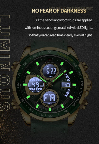 HOTNAVIFORCE Men's Military Digital Watches Analog Quartz Waterproof Watch Sport Multifunctional Leather Wristwatch