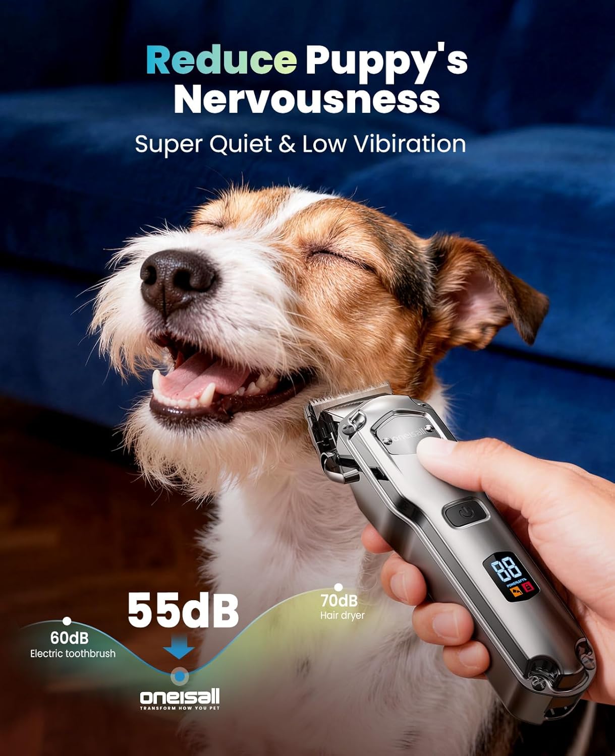 HOToneisall Dog Clippers for Grooming Thick Heavy Coats | Low Noise,Rechargeable Cordless,Detachable Stainless Steel Blade,IPX7 Waterproof,10 Guide Combs,for Thick/Double/Curly Hair