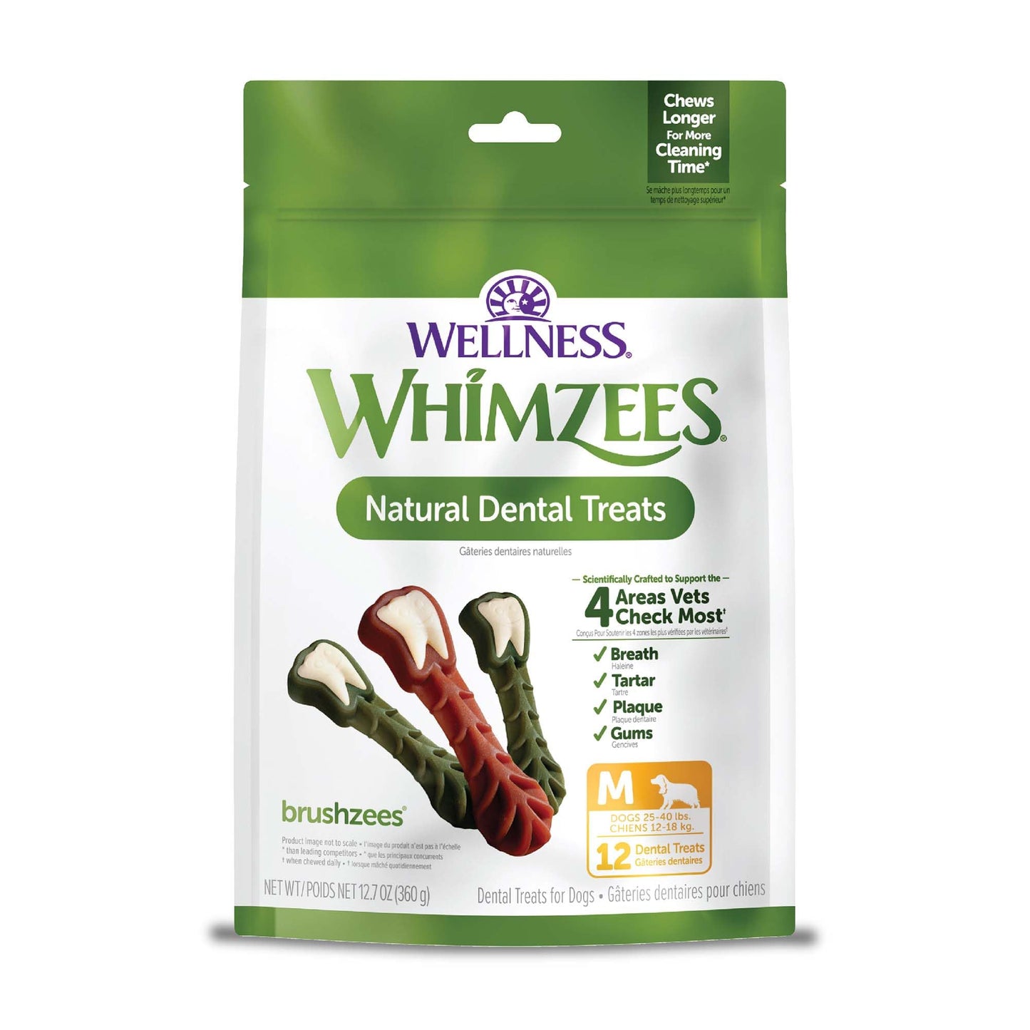 HOTWhimzees Wellness Brushzees Natural Dog Dental Treat, VOHC Accepted Chews, Freshens Breath, Extra-Small Size, 12.7 oz Bag, 48 Count