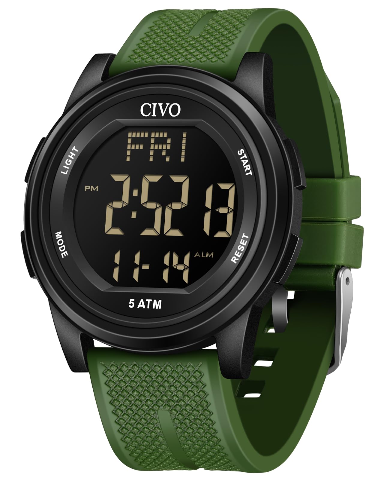 HOTCIVO Digital Watches for Women Men: Waterproof Large Dial Sports Watch 44mm | Ultra-Thin Soft Silicone Wrist Watch with Stopwatch and Alarm for Outdoor Enthusiasts - Running & Camping