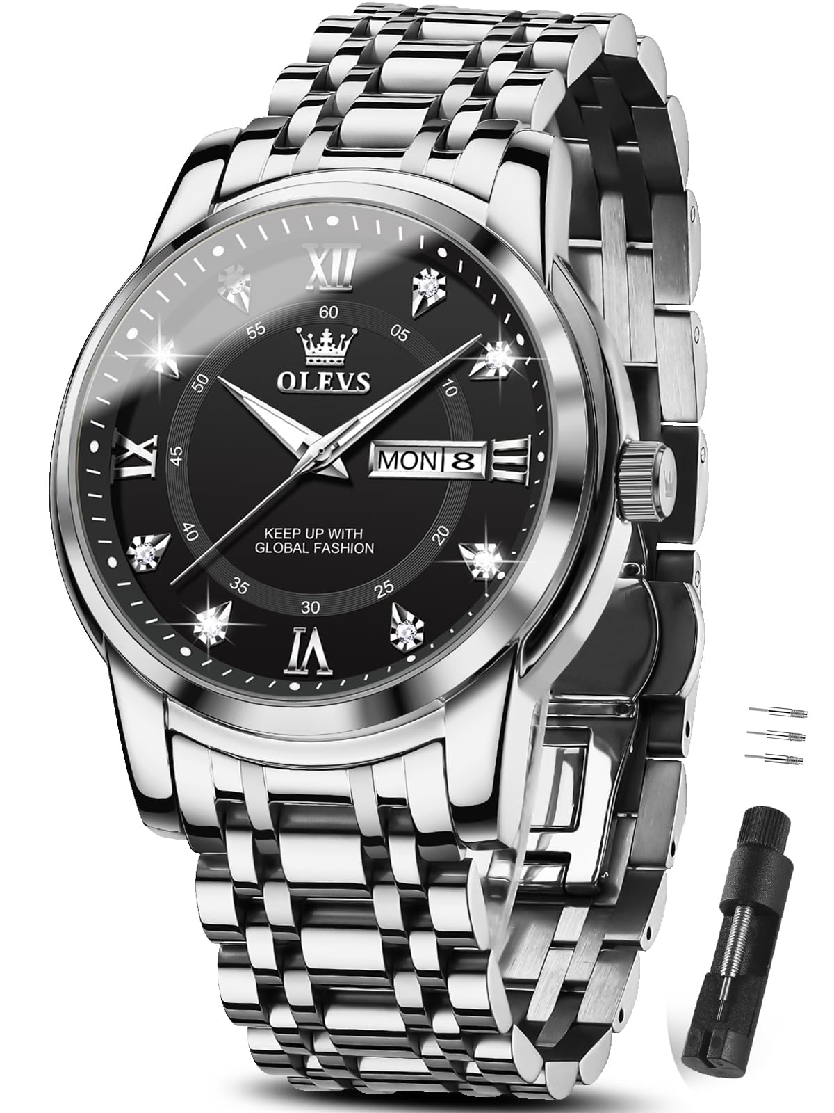 HOTOLEVS Classic Men Watches with Date,Stainless Steel Man Watch with Date, Bussiness Watches for Men,Luminous Quartz Mens Watches Black/White/Blue/Gold, Waterproof Male Watch with Week