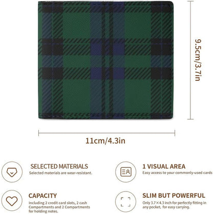 HOTSlim Wallet for Women, Bifold Large Capacity Card Holder Wallet with Cash Compartments and ID Window, Cute Change Purse Easy Access, Green Scottish Tartan Check Plaid