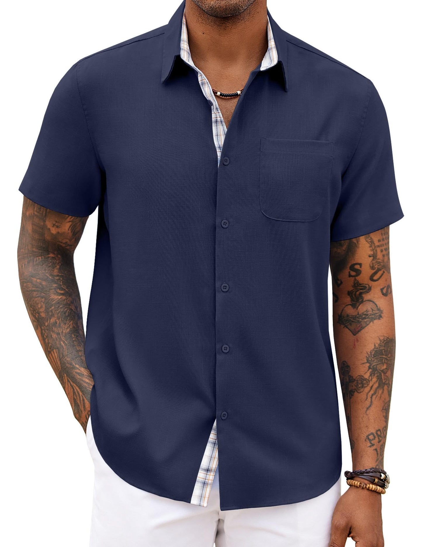 HOTCOOFANDY Men's Button Down Shirts Short Sleeve Casual Summer Beach Vacation Wedding Shirt with Pocket