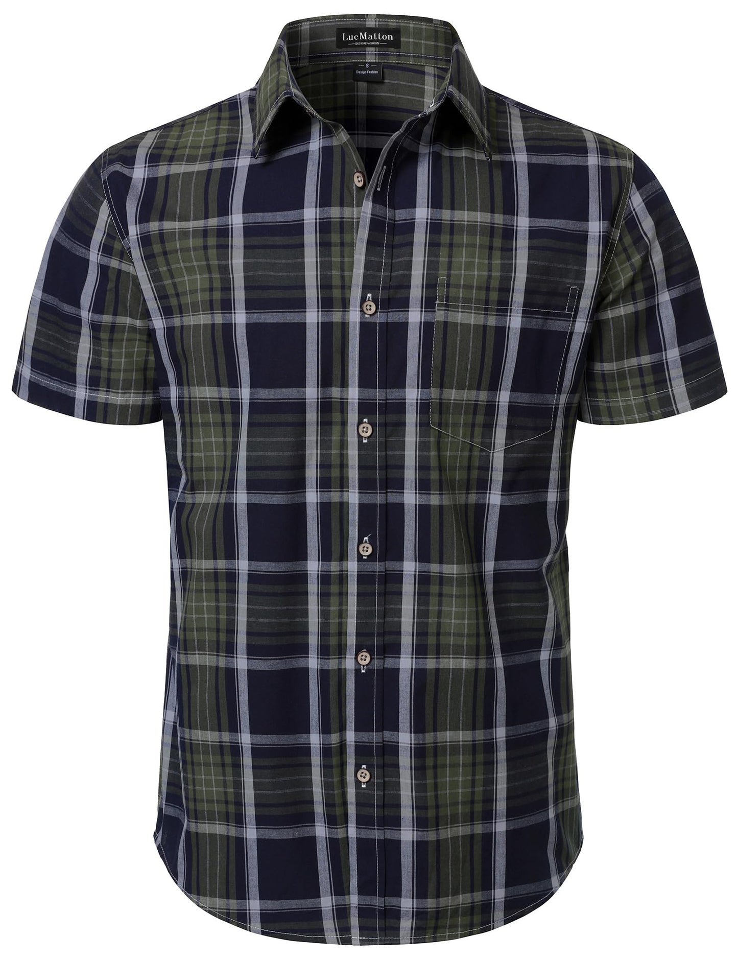 HOTLucMatton Men's Gingham Short Sleeve Button Down Shirt Cotton Regular Fit Plaid Dress Shirts with Pocket