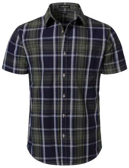 HOTLucMatton Men's Gingham Short Sleeve Button Down Shirt Cotton Regular Fit Plaid Dress Shirts with Pocket