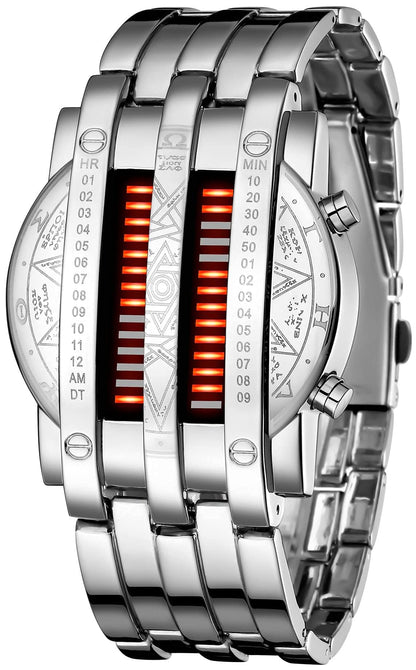 HOTFANMIS Creative Mens Binary Matrix Blue LED Digital Watch Fashion Classic Black Plated Waterproof LED Backlight Bracelet Watches
