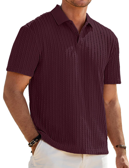 HOTJMIERR Mens Casual Polo Shirt Summer Short Sleeve Vacation Button Beach Knit Stretchy Golf Shirts