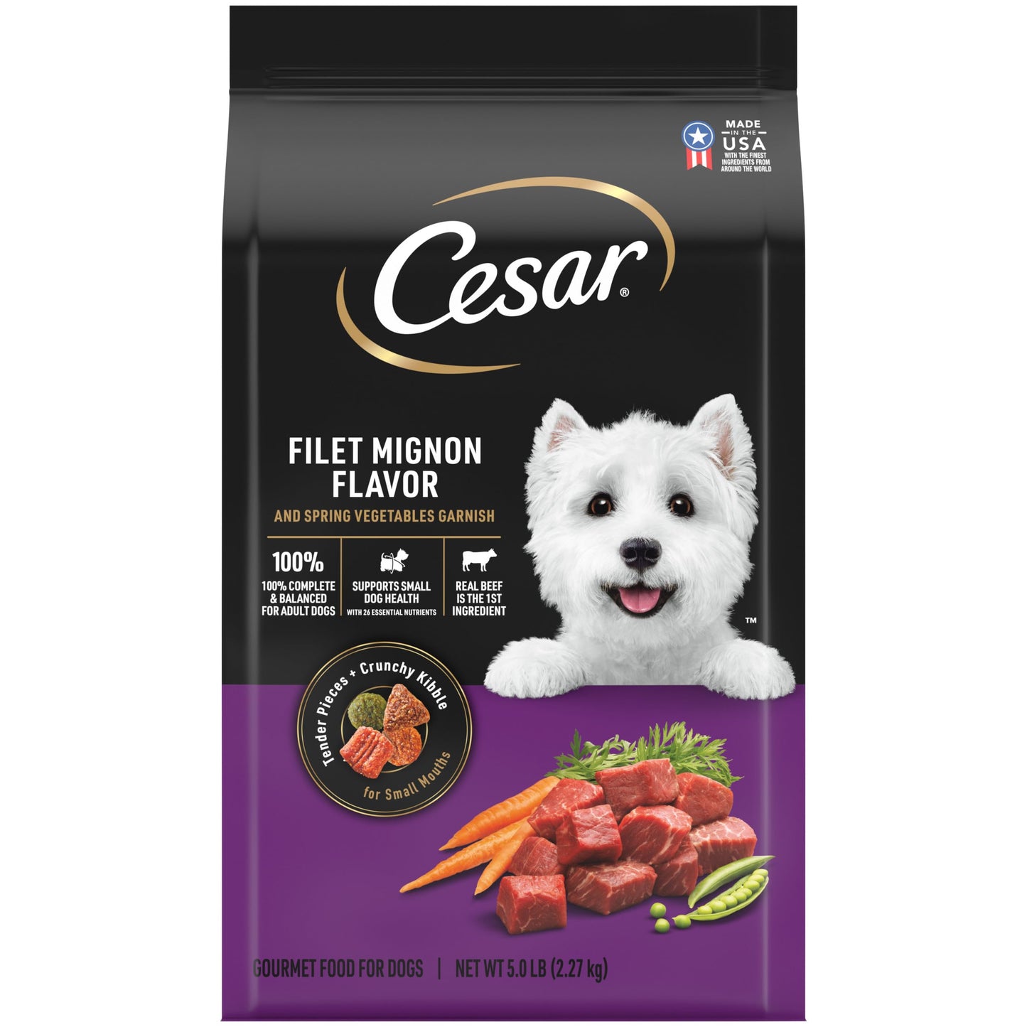 HOTCesar Small Breed Dry Dog Food, Filet Mignon & Spring Vegetables, 12 lb | Made in USA, Real beef #1 ingredient, 26 essential nutrients, supports small breed health, no artificial flavors