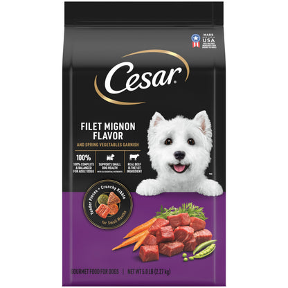 HOTCesar Small Breed Dry Dog Food, Filet Mignon & Spring Vegetables, 12 lb | Made in USA, Real beef #1 ingredient, 26 essential nutrients, supports small breed health, no artificial flavors